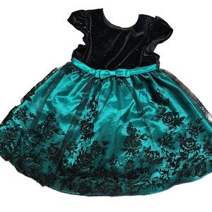 Jona Michelle Black Green Glitter Velvet Tulle Overlay Holiday Dress Size 3T